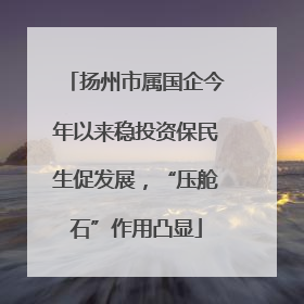 扬州市属国企今年以来稳投资保民生促发展，“压舱石”作用凸显